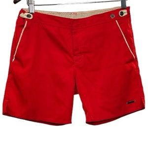 Summer Vibes: Park and Ronen Men's Red and Beige Swimsuit with Button Fly